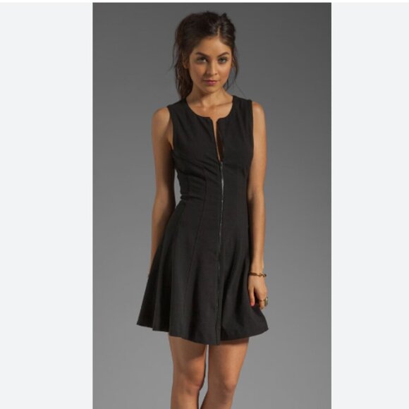 THEORY BLACK SILK BONBI FRONT ZIP SLEEVELESS A-LINE FIT & FLARE DRESS - 8 - Picture 1 of 10